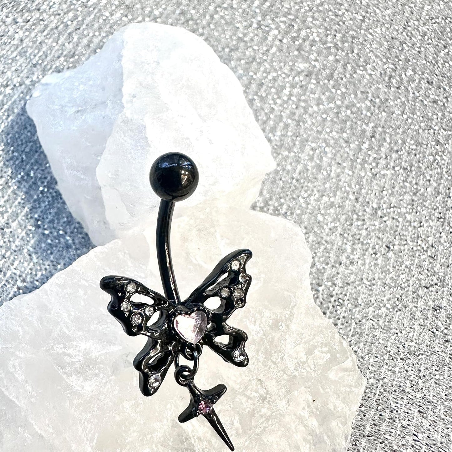 14G Black Pink Butterfly Belly Ring Dangle Belly Button Piercings Navel Rings 316L Surgical Steel Belly Piercing Jewellery Body Jewellery