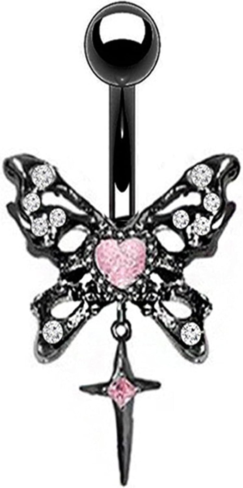 14G Black Pink Butterfly Belly Ring Dangle Belly Button Piercings Navel Rings 316L Surgical Steel Belly Piercing Jewellery Body Jewellery